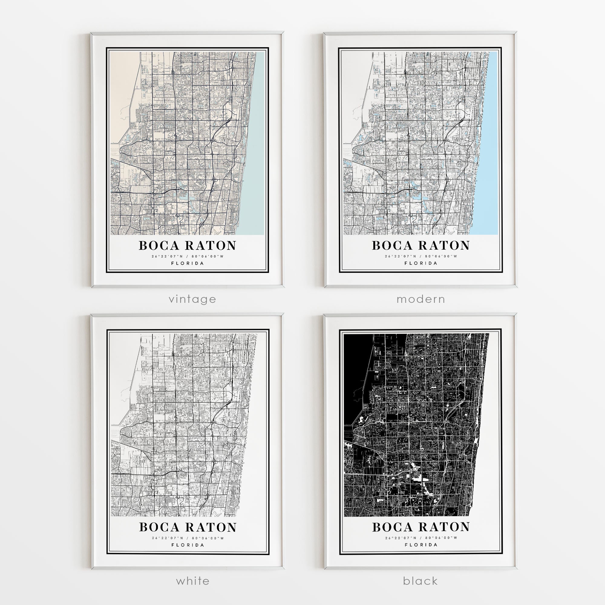 Boca Raton Florida Map Art Print: Modern, Vintage Styles (digital ...