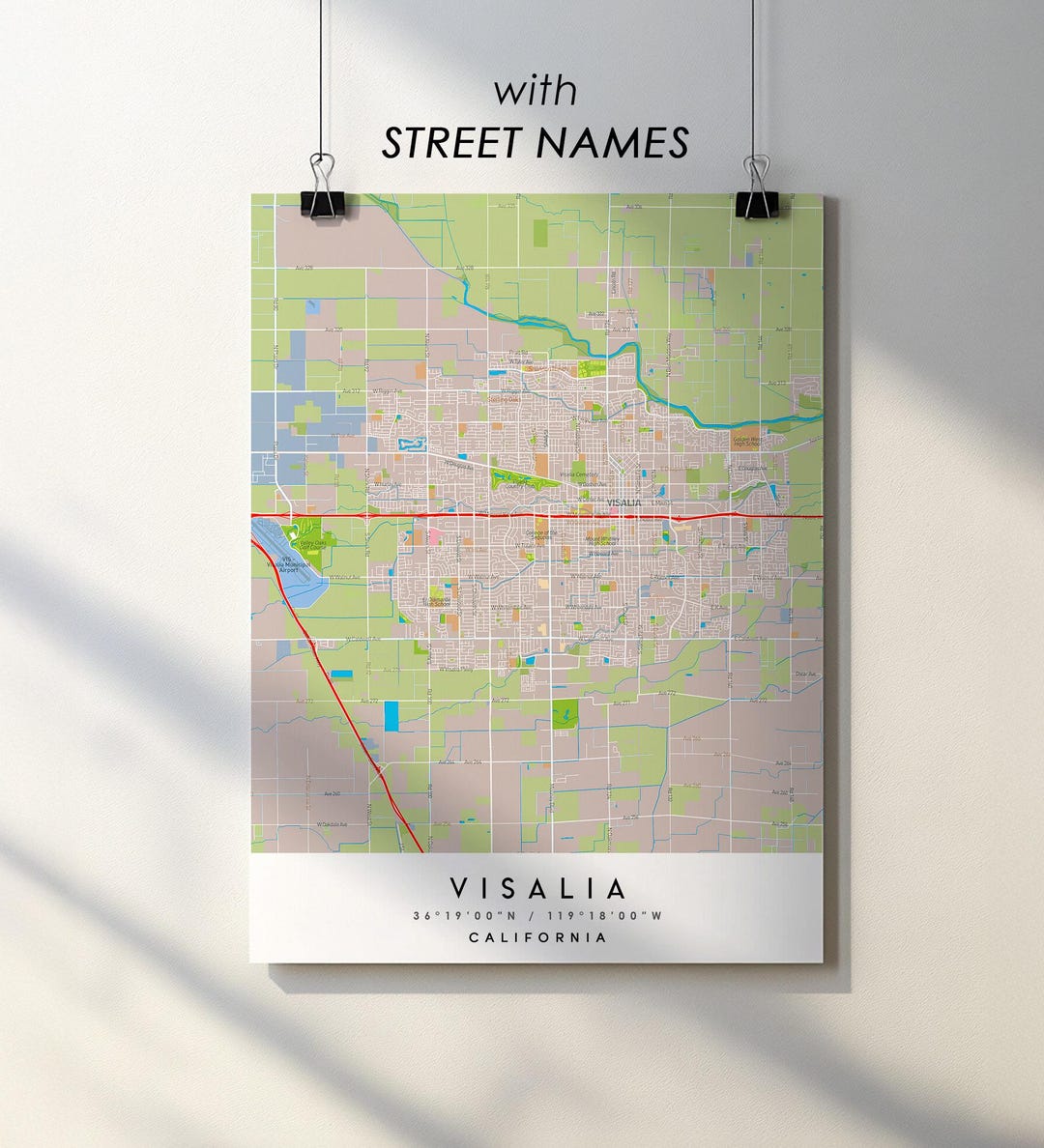 Visalia Ransacker Map Visalia CA City Map Print: Detailed Street Names (digital Download) - Etsy