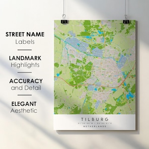 Tilburg Niederlande Stadt Karte Print Poster Kunst mit Straßenname - Karte von Europa - Sofortiger digitaler Download druckbare Karte
