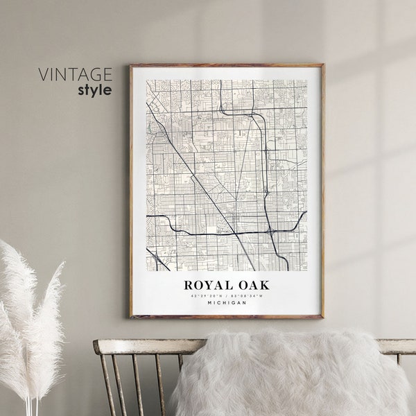 Royal Oak Michigan MI map, Royal Oak city map, Royal Oak print, Royal Oak poster map, Valentine's Day gift