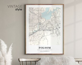 Folsom California CA kaart, Folsom stadsplattegrond, Folsom print, Folsom poster kaart, Valentijnsdag cadeau