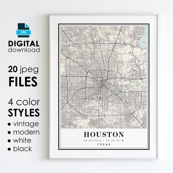 HOUSTON TX Map - Printable Digital Art - Houston Texas City Poster Map - Digital Instant Download
