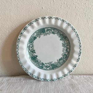 Vintage Small Green Floral Transferware Ruffled Plate, Arabia Finland