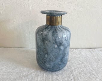 Vintage Gray with Brass Band Italian Art Glass Vase, Dara International Accessories