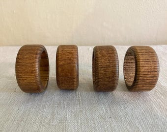 Set of 4 Vintage Oak Wood Napkin Rings