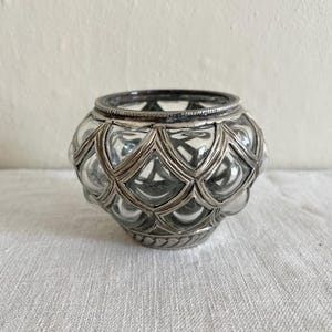 Vintage Silverplated Blown Bubble Glass Votive Holder