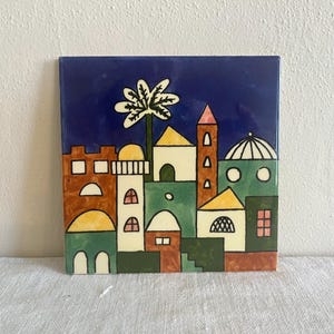 Vintage Jerusalem Ceramic Decorative Tile, Sandrouni Armenian Art Center