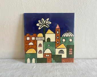 Vintage Jerusalem Ceramic Decorative Tile, Sandrouni Armenian Art Center