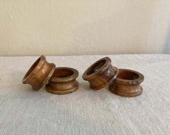 Set of 4 Vintage Wood Napkin Rings, Philippine Mahogany Napkin Holders