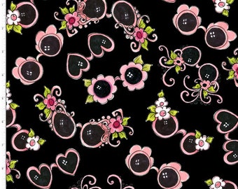 Tossed Shades on Black Background from Loralie Designs Whimsical Feathered Friends, Quilting cotton 100% cotton