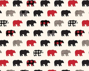 Wild at Heart, Bears on Cream, Forest Theme, Moose, Stars, Eagles, Deer Cut to Order,  Quilting Cotton Great for Masks, Quilting, Sewing