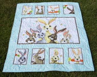 Harold the Hare Bright & Cheerful Toddler or Baby Boys or Girls Minky Blanket Quilt Toddler Birthday Gift, Holidays or Baby Shower, Pastels