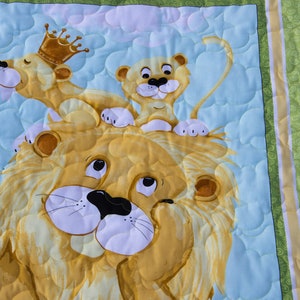 Medium Green Lyon the Lion Crib Quilt or Play Mat, Great for Baby Shower or Birthday, Baby Boy, Gift Idea 35 x 42 image 2