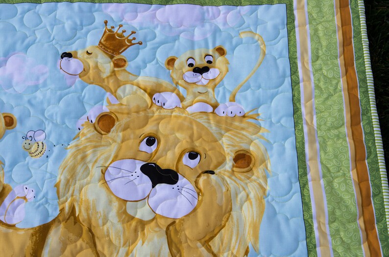 Medium Green Lyon the Lion Crib Quilt or Play Mat, Great for Baby Shower or Birthday, Baby Boy, Gift Idea 35 x 42 image 2