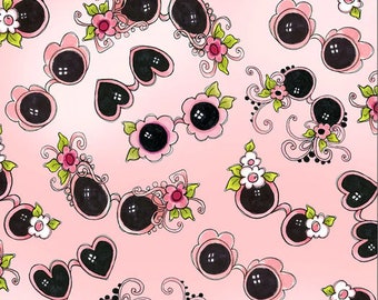 Tossed Shades on Light Pink Background from Loralie Designs Whimsical Feathered Friends, Quilting cotton 100% cotton