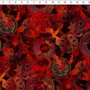 Tossed Flying Red Dragons from the Red Dragon Collection, from In the Beginning, Blue Dragon Coordinating Fabric