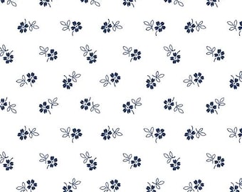 Daisy Garden White/Navy from the Classic Keepsake in Blue Collection by Benartex Fabrics, Cotton Quilting, Apparel, Home decor