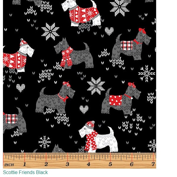 Scottie Friends on Black from the Knit & Caboodle Collection by Kanvas for Benartex Quilting Cotton Great for Quilts, Apparel, and Masks