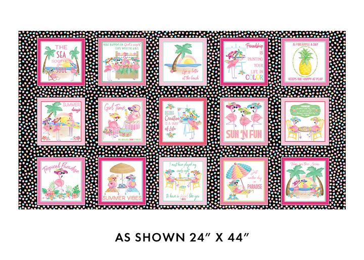 Flamingal Pals Fabric by Benartex, FLAMINGAL BOXES BLACK, Flamingos on Black, Quilting cotton 100% cotton