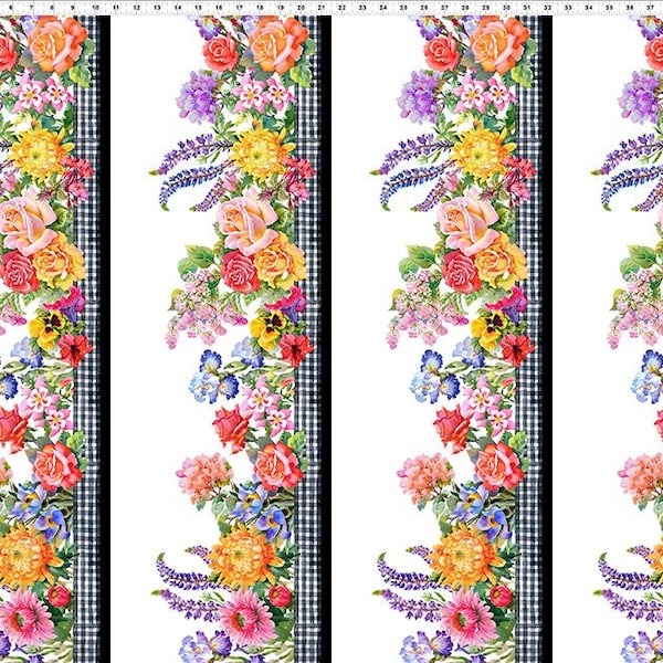 Garden Floral Decoupage Border 2DC-1 Floral Print by Jason Yenter for In the Beginning Fabrics, Digital Print, Quilting Cotton Active