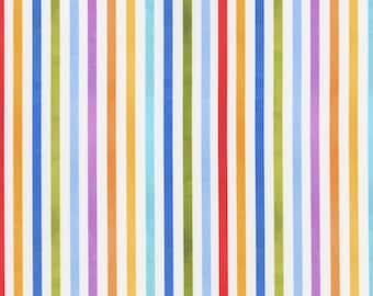 On-the-Go Brightly Colored Stripes Quilting Cotton features stripes on a white background. Great for baby shower, baby quilt, quilt binding