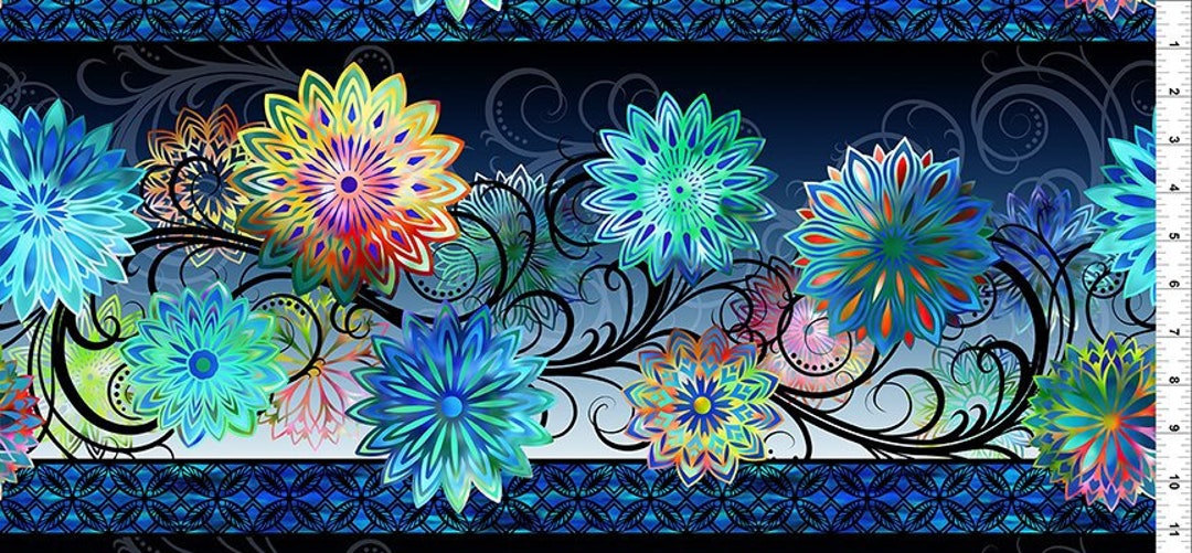LAST PIECE Vibrant Dazzle Blue Floral Border by Jason Yenter for in the ...