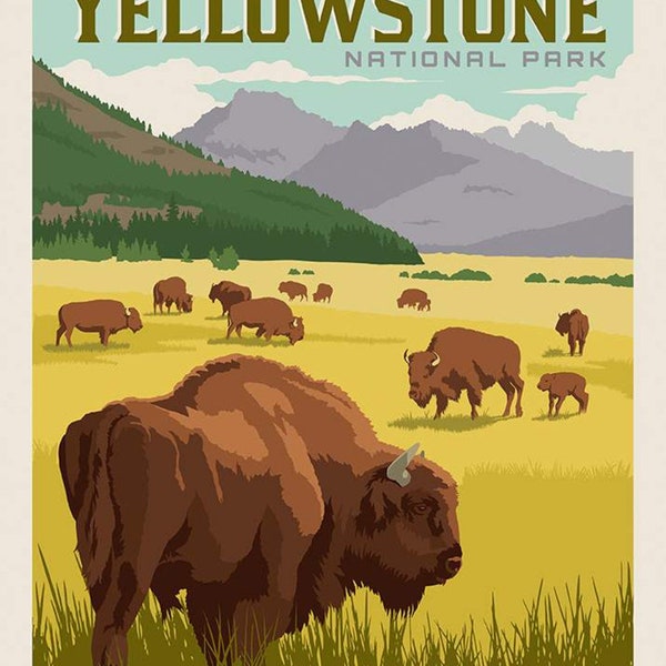 SLIGHTLY FLAWED 36" x 43" Yellowstone National Parks Panel by Anderson Design Group for Riley Blake Designs, Quilting Cotton