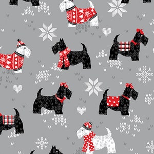 PRICED TO MOVE Scottie Friends on Gray from the Knit & Caboodle Collection by Kanvas for Benartex Quilting Cotton Great for Quilts, Apparel