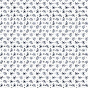 May include: A white background with a repeating pattern of small, dark blue, circular designs. Each design is made up of a circle with a smaller circle in the center and a series of dots radiating outward from the center.