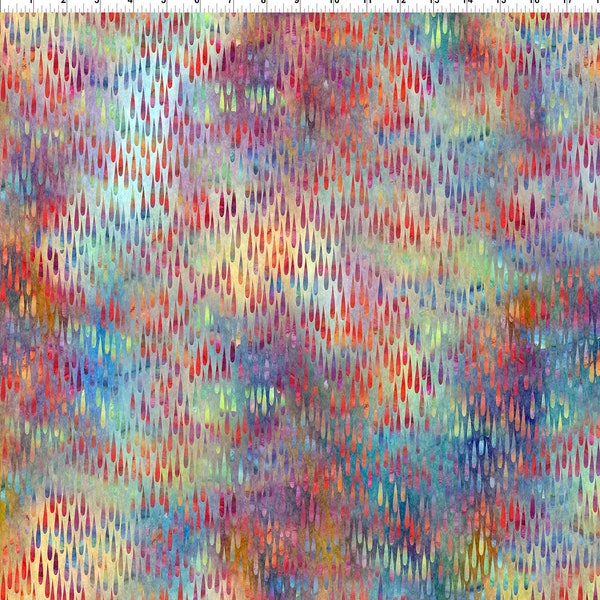 Impressions 4JYS-1 Multi Light Raindrops from In the Beginning Fabrics, Vibrant Colors, Red, Purple, Teal, Digitally Printed