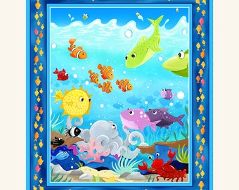 Under the Sea Quit Panel   ~36 x 43" Susybee Fabrics from Clothworks, Baby Shower Giftidea, Baby Girl, Baby boy, quilting, Sewing