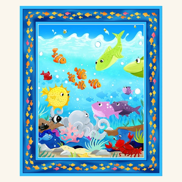 Under the Sea Quit Panel   ~36 x 43" Susybee Fabrics from Clothworks, Baby Shower Giftidea, Baby Girl, Baby boy, quilting, Sewing