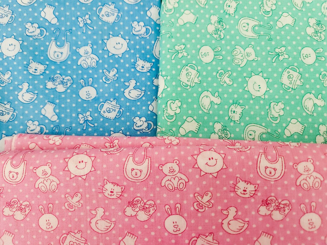 Pink Mint and Baby Blue Cotton Fabric Baby Print Bibs Etsy