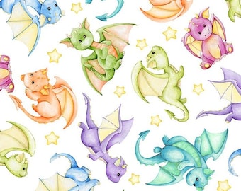 Dragon Friends 4DF-1 Tossed Baby Dragon by Jason Yenter In The Beginning Fabrics, Non-Directional, Baby Shower, Pastels
