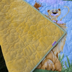 Medium Green Lyon the Lion Crib Quilt or Play Mat, Great for Baby Shower or Birthday, Baby Boy, Gift Idea 35 x 42 image 4