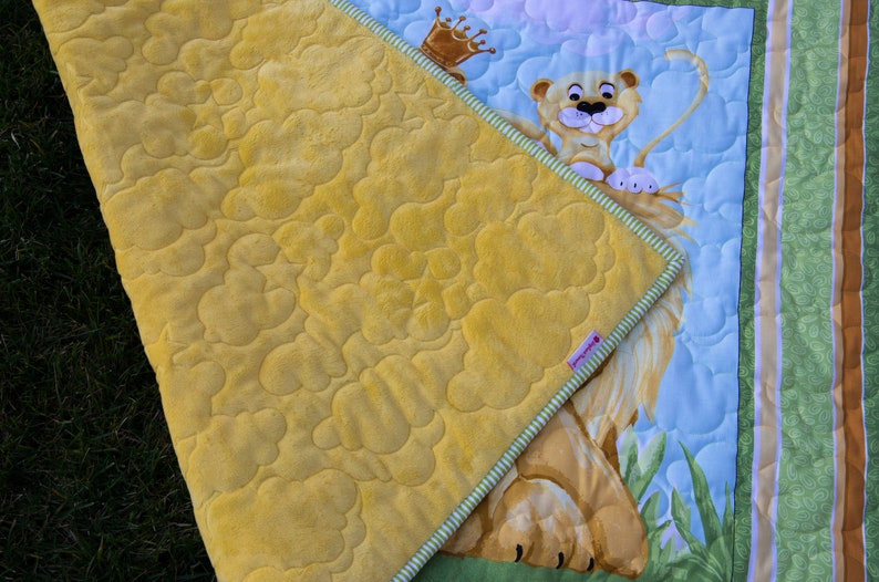 Medium Green Lyon the Lion Crib Quilt or Play Mat, Great for Baby Shower or Birthday, Baby Boy, Gift Idea 35 x 42 image 4