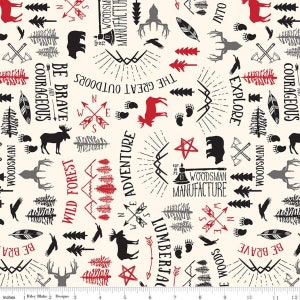 Wild at Heart, Main Cream, Forest Theme, Moose, Stars, Eagles, Deer Cut to Order,  Quilting Cotton Great for Masks, Quilting, Sewing