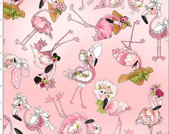 Tossed Flamingos on Light Pink Background from Loralie Designs Whimsical Feathered Friends, Quilting cotton 100% cotton