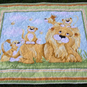 Medium Green Lyon the Lion Crib Quilt or Play Mat, Great for Baby Shower or Birthday, Baby Boy, Gift Idea 35 x 42 image 1