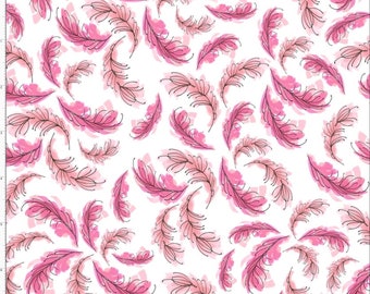 Flam Feathers Pink Feathers from Loralie Designs Whimsical Feathered Friends, Quilting cotton 100% cotton