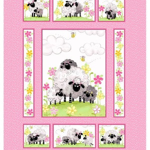 Lal the Lamb Mama   ~36 x 43"" Fabric Panel Susybee Fabrics from Clothworks, Baby Shower Giftidea, Baby Girl
