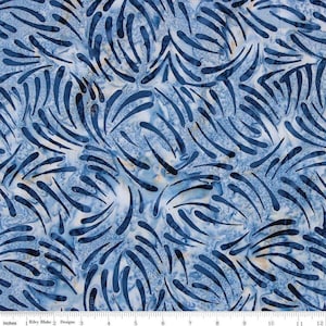 May include: Blue and white fabric with a repeating pattern of curved lines. The fabric is designed for quilting and crafting.