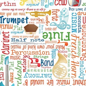 Making Music Musical Words on White, Great coordinating fabric, Quilting, Sewing, Don't be Flat, Be Sharp! Quilting Cotton, Free Pattern