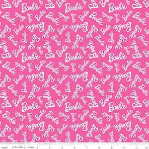 PRICED to MOVE BTY Barbie Girl Tossed words on Hot Pink from Riley Blake Fabric Quilting Cotton Great for Quilts, Apparel, and Masks
