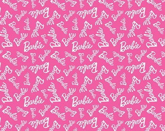 Barbie Girl Tossed words on HOT PINK from Riley Blake Fabric Quilting Cotton Great for Quilts, Apparel, and Masks