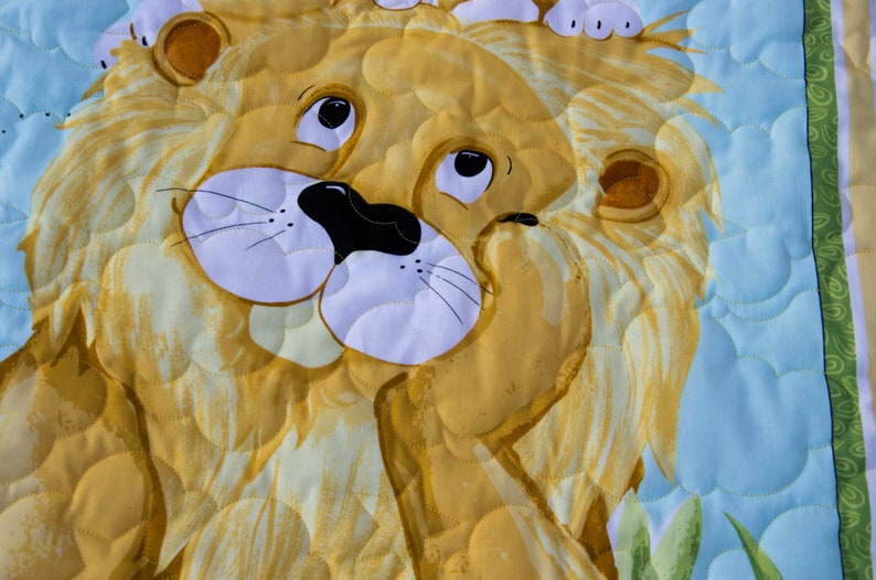 Medium Green Lyon the Lion Crib Quilt or Play Mat, Great for Baby Shower or Birthday, Baby Boy, Gift Idea 35 x 42 image 6