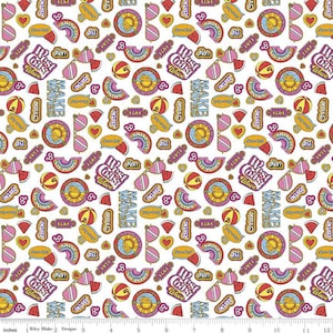PRICED to MOVE BTY Malibu Barbie Icons on White from Riley Blake Fabric Quilting Cotton Great for Quilts, Apparel, and Masks