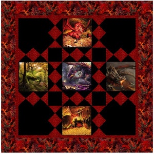 4 Corners Quilt Pattern, Perfect for Large Print Fabrics or Panels with Large squares, very versatile, Skill Level: Intermediate Advanced