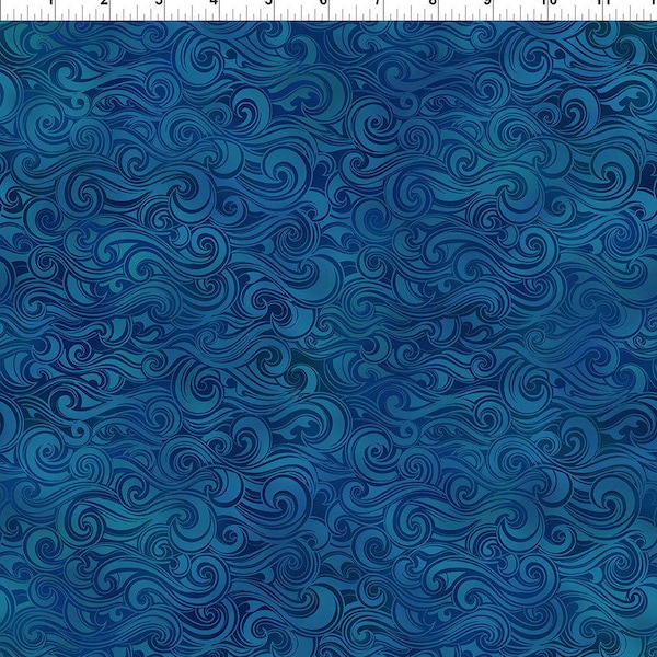 PRICED REDUCED Wonders of the Oceans Dark Blue Waves from In the Beginning, Stunning Ocean Creatures 11WO-1 Great for Quilting