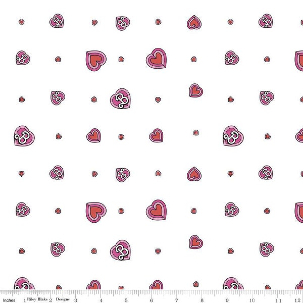 Malibu Barbie Hearts White by Mattel for Riley Blake Design Fabric Quilting Cotton Great for Quilts, Apparel, and Masks
